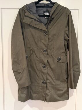 Women’s sz M The North Face Olive Green Hooded Trench Coat